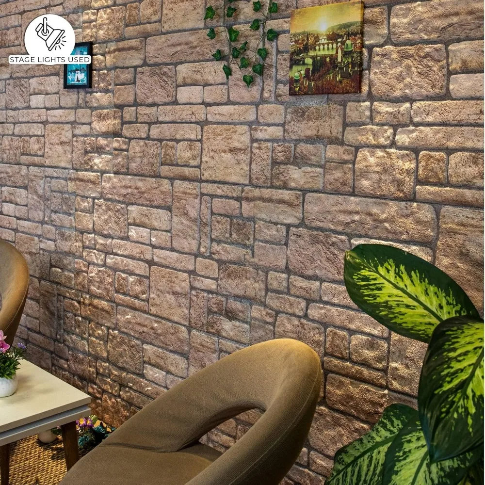 3D Wall Panels Brick Effect - Cladding, Beige Stone Look Wall Paneling, Styrofoam Facing for Living room, Kitchen, Set of 10