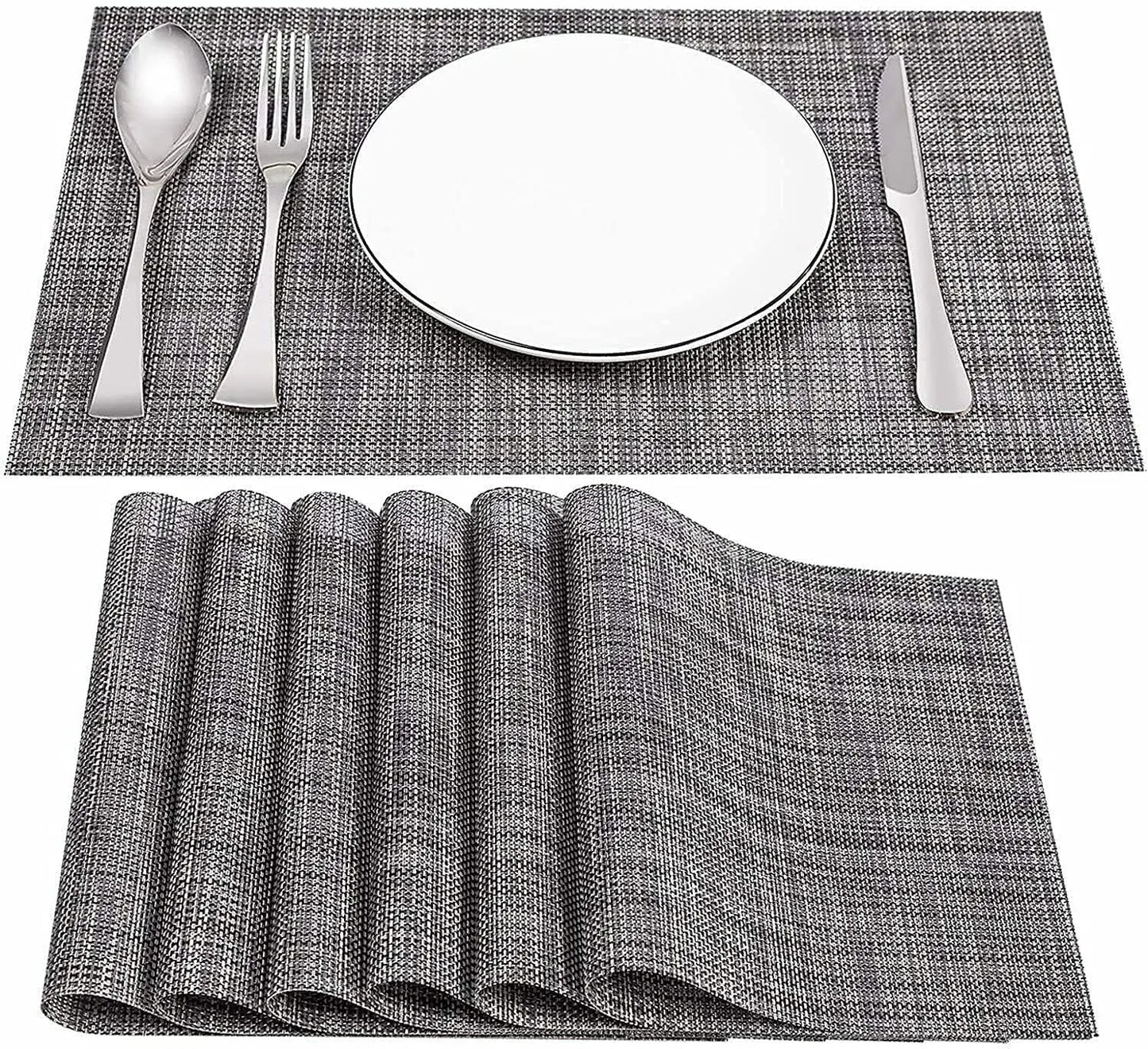 4Pcs PVC Placemats Non-Slip Heat Insulation Dining Table Mats Table Place Mats Cup Coaster Set Gray 45 x 30cm