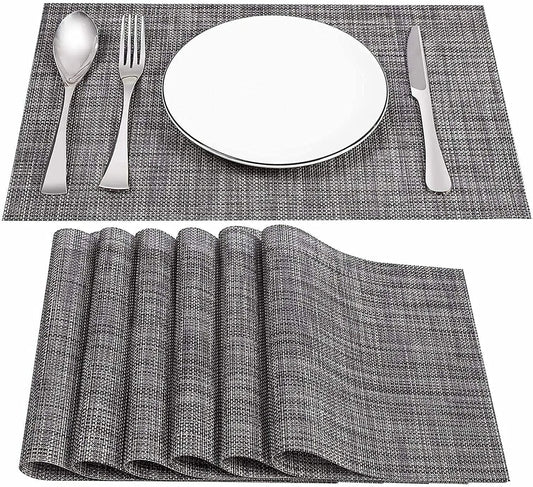 4Pcs PVC Placemats Non-Slip Heat Insulation Dining Table Mats Table Place Mats Cup Coaster Set Gray 45 x 30cm