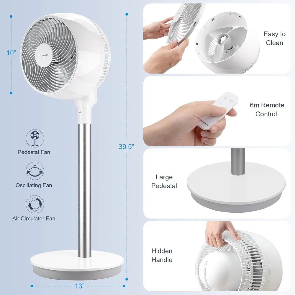 HAOYUNMA Air Circulator Fan with Remote,Oscillating Fans for Indoors Turbo Silence,Pedestal Fan,Quiet Cooling Fan with 4 Modes