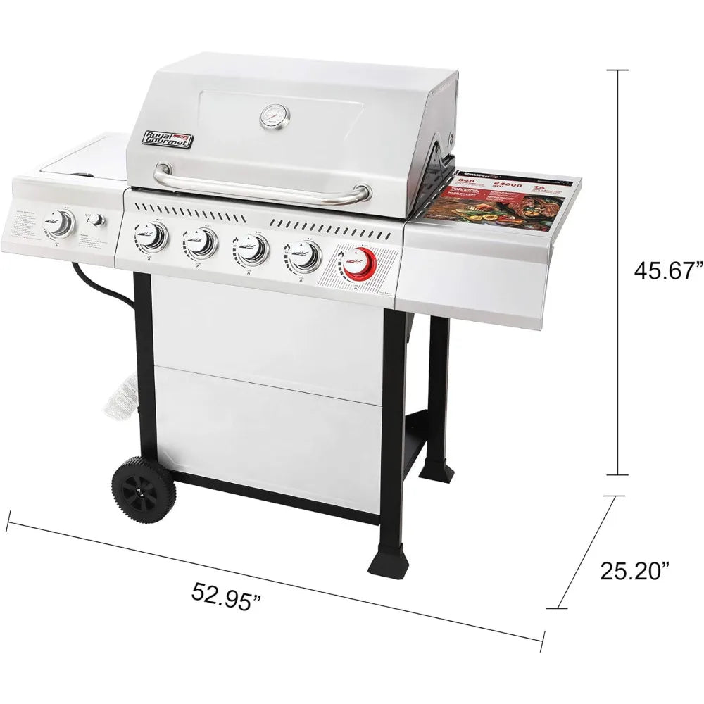 5-Burner BBQ Propane Grill, Stainless Steel Barbecue Gas Grill for Outdoor Patio Garden Picnic Backyard Cooking, 64,000 BTU