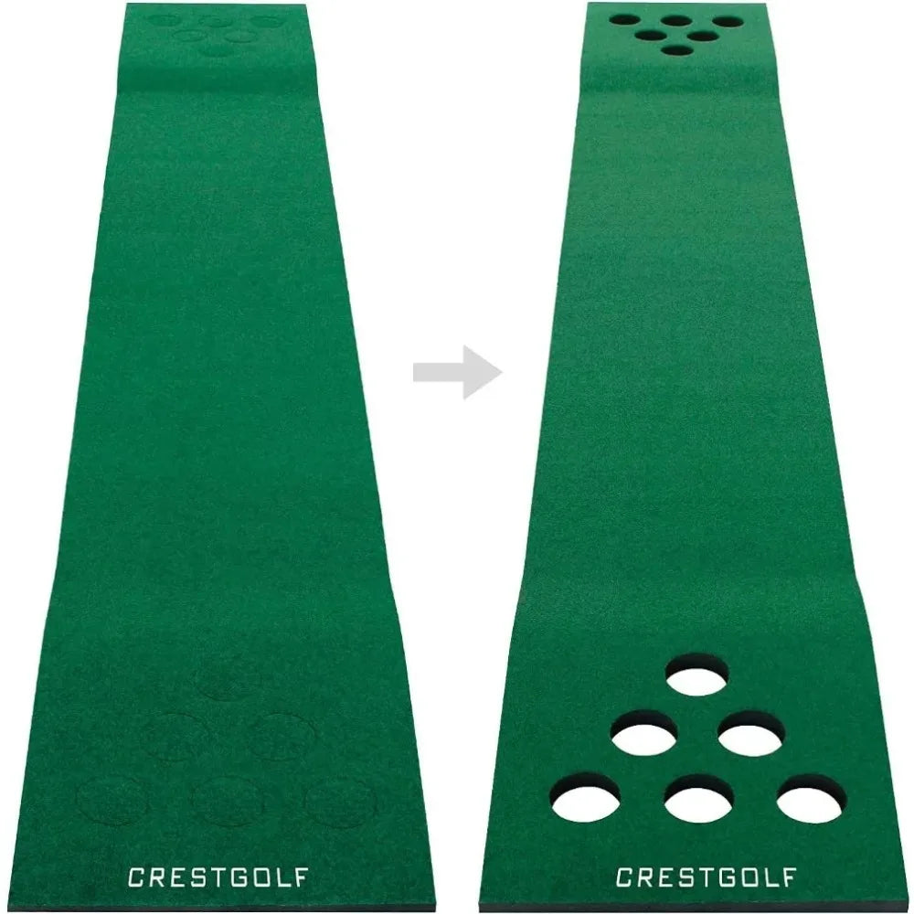 Golf Pong Mat Game Set Green Mat,Golf Putting Mat with 2 Putters, 6 Golf Balls,12 Golf Hole Covers for Indoor