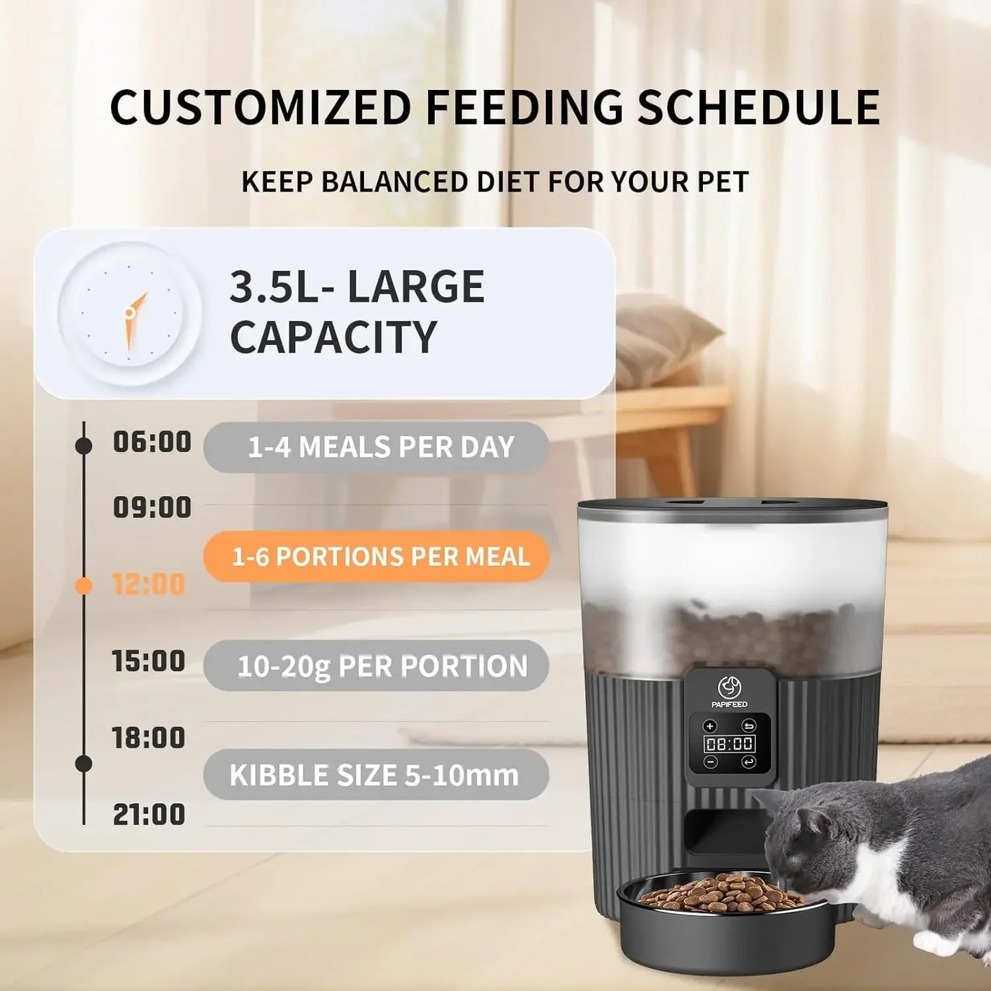 Automatic Cat Feeder, 3.5L Programable Automatic Pet Feeder for Cats, Timed Cat Food Dispenser with Customize Feeding Schedule