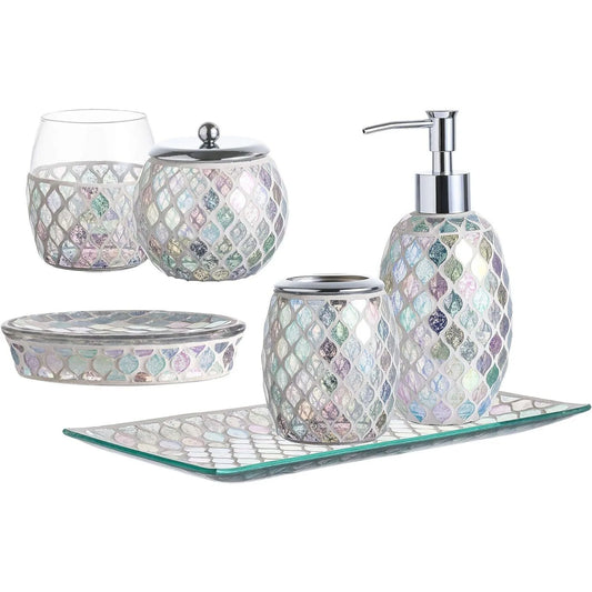 5Pieces Mosaic Glass Bathroom Accessories Set