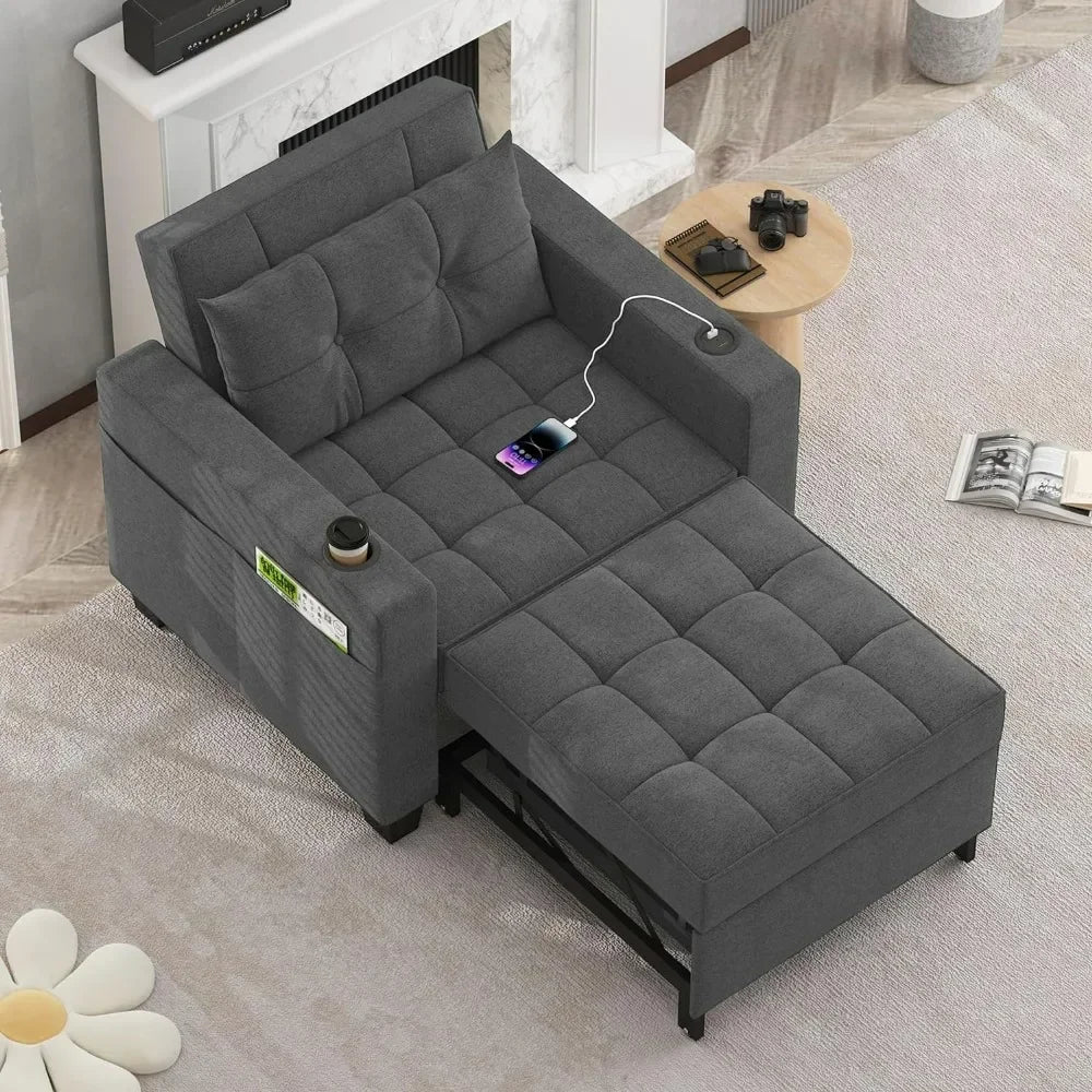 XMSJ Living Room Chairs ,Convertible Sofa Sleeper Chair Bed with USB, Cup Holder, Adjustable ,livingchair