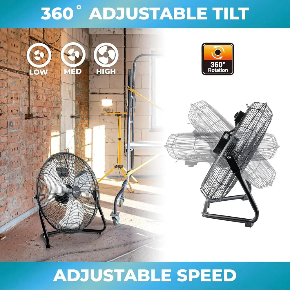 20” Electric High-Velocity 3-Speed Cradle Floor Fan with 180-Degree Adjustable Tilt, Convenient Carry Handle