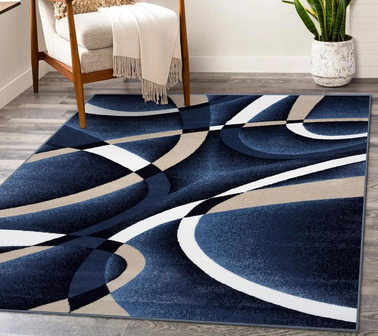 2305 Modern Abstract Area Rug Carpet, Navy / 8 x 10,2305 Navy 8x11