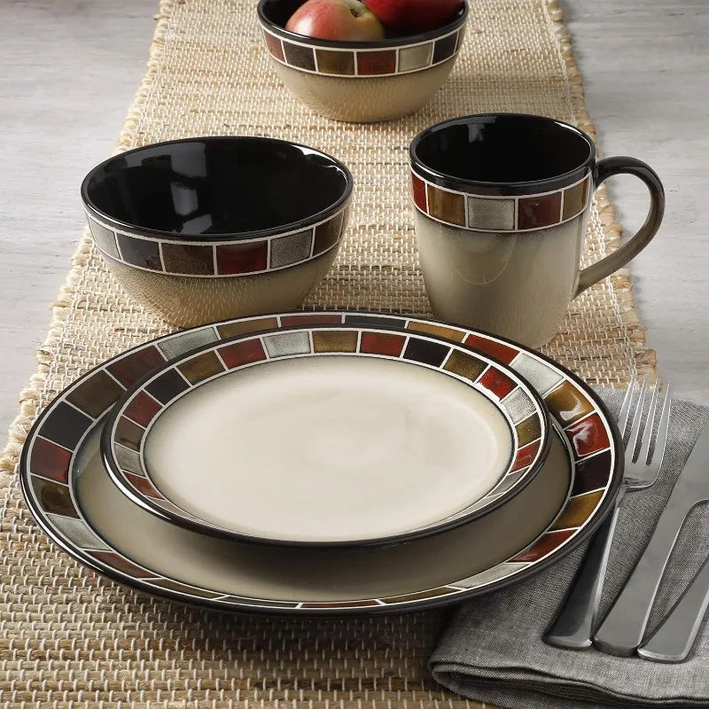 16 Piece Reactive Glaze Dinnerware Set, Dinner Set Plates and Dishes, Plates Sets for Home ,Set Vaisselle Complet