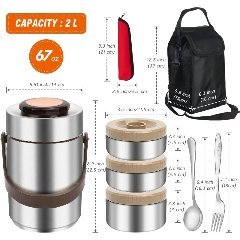 3 Layered Stackable Insulated Lunch Box,Large Soup Thermos Jar, Stainless Steel Travel Bento Container for Adults Office Outdoor