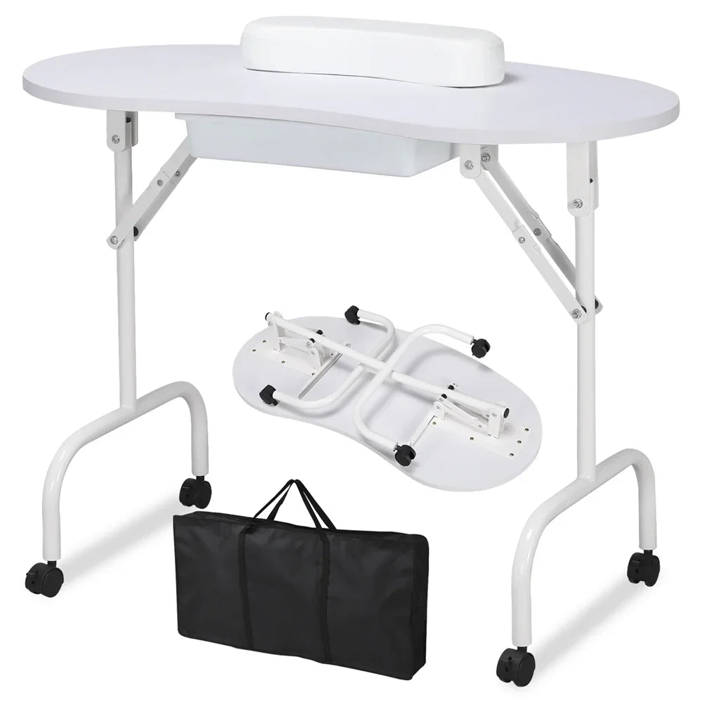 Folding Manicure Table with Client Wrist Pad and Carrying Case