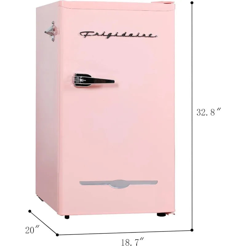 FRIGIDAIRE EFR376 Retro Bar Fridge Refrigerator with Side Bottle Opener, 3.2 cu. Ft, Pink/Coral