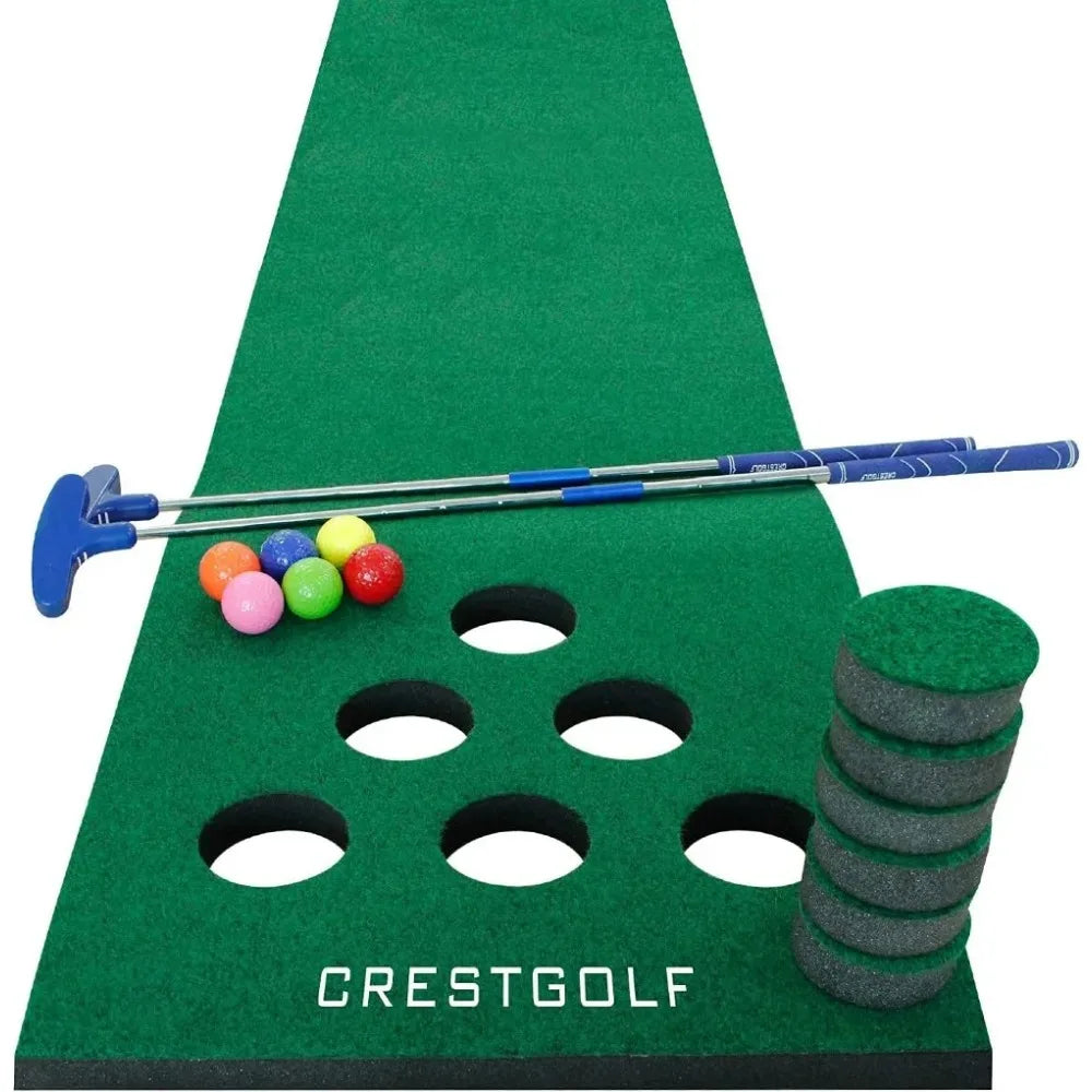 Golf Pong Mat Game Set Green Mat,Golf Putting Mat with 2 Putters, 6 Golf Balls,12 Golf Hole Covers for Indoor