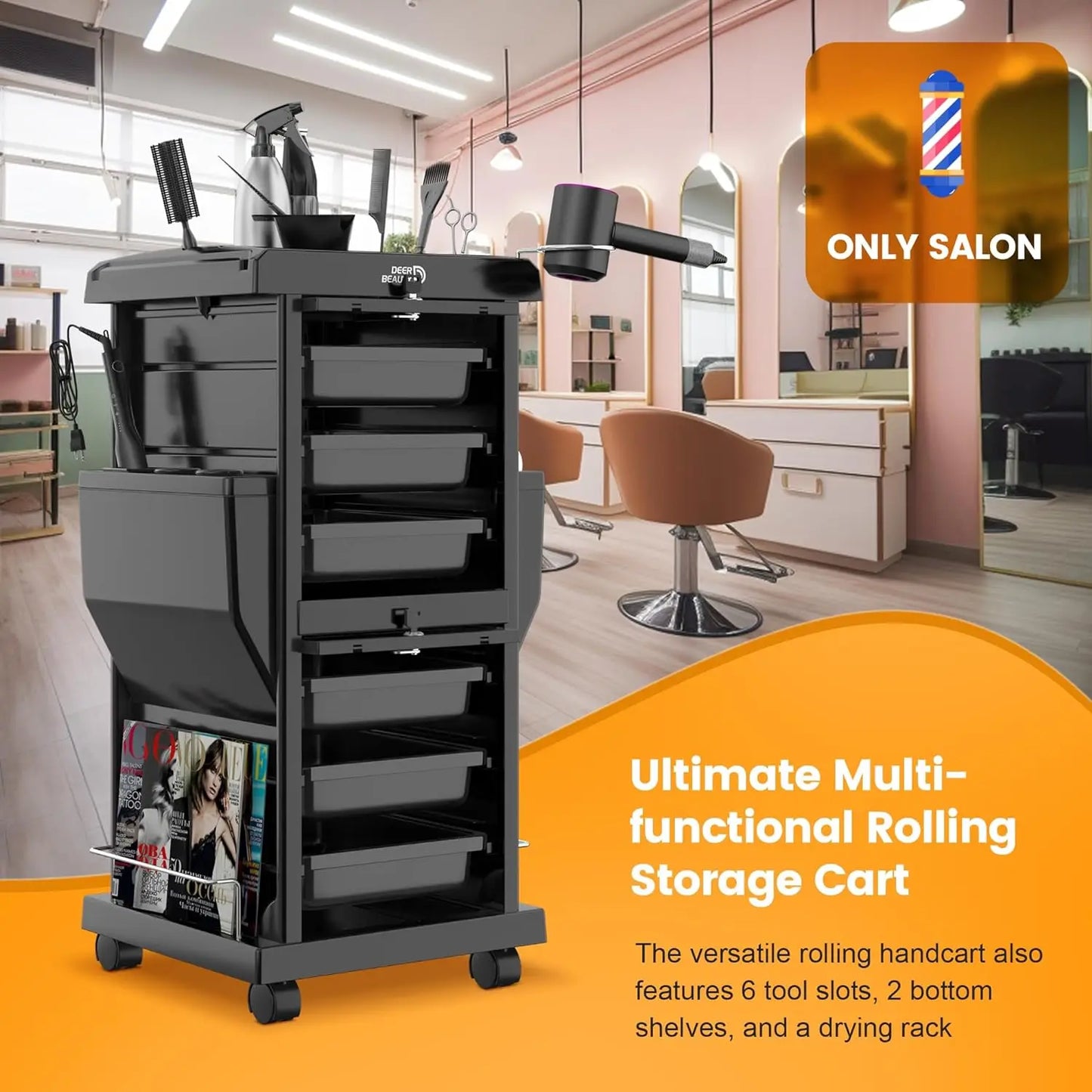 Hair/Beauty Cart, 6 Lockable Trays