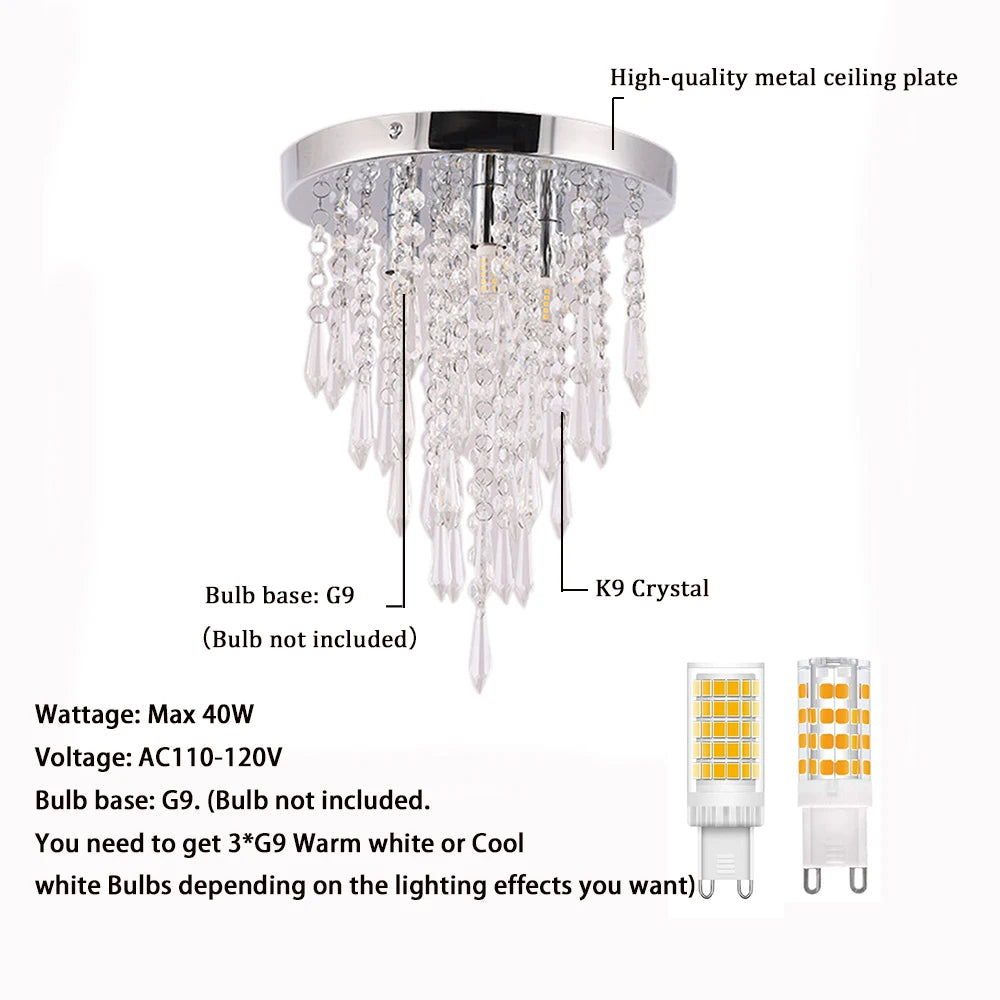 LED Ceiling Light Flush Mount Ceiling Lamp Crystal Chandelier Lighting Fixture