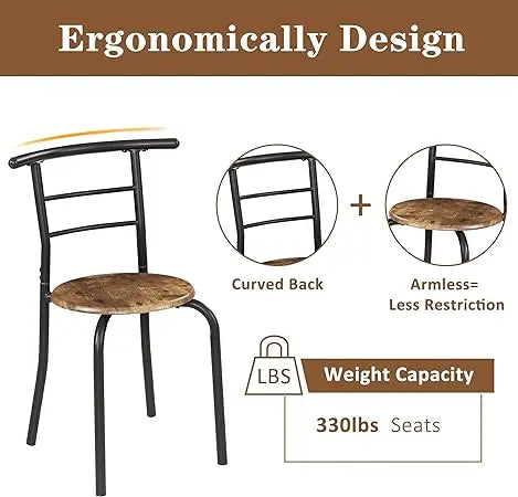 3 Pieces Dining Set for 2 Small Kitchen Breakfast Table Set Space Saving Wooden Chairs and Table Set