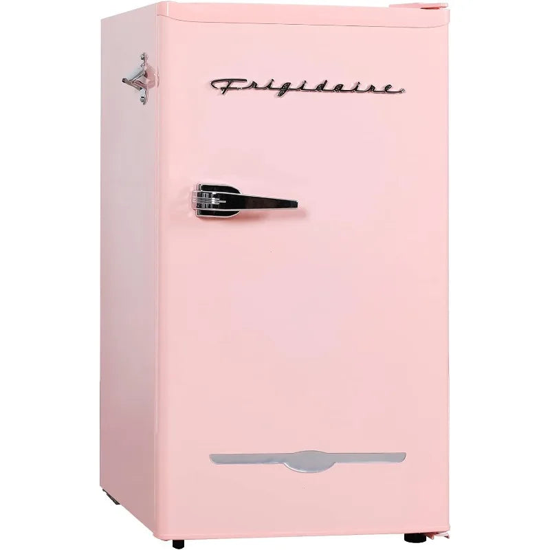 FRIGIDAIRE EFR376 Retro Bar Fridge Refrigerator with Side Bottle Opener, 3.2 cu. Ft, Pink/Coral