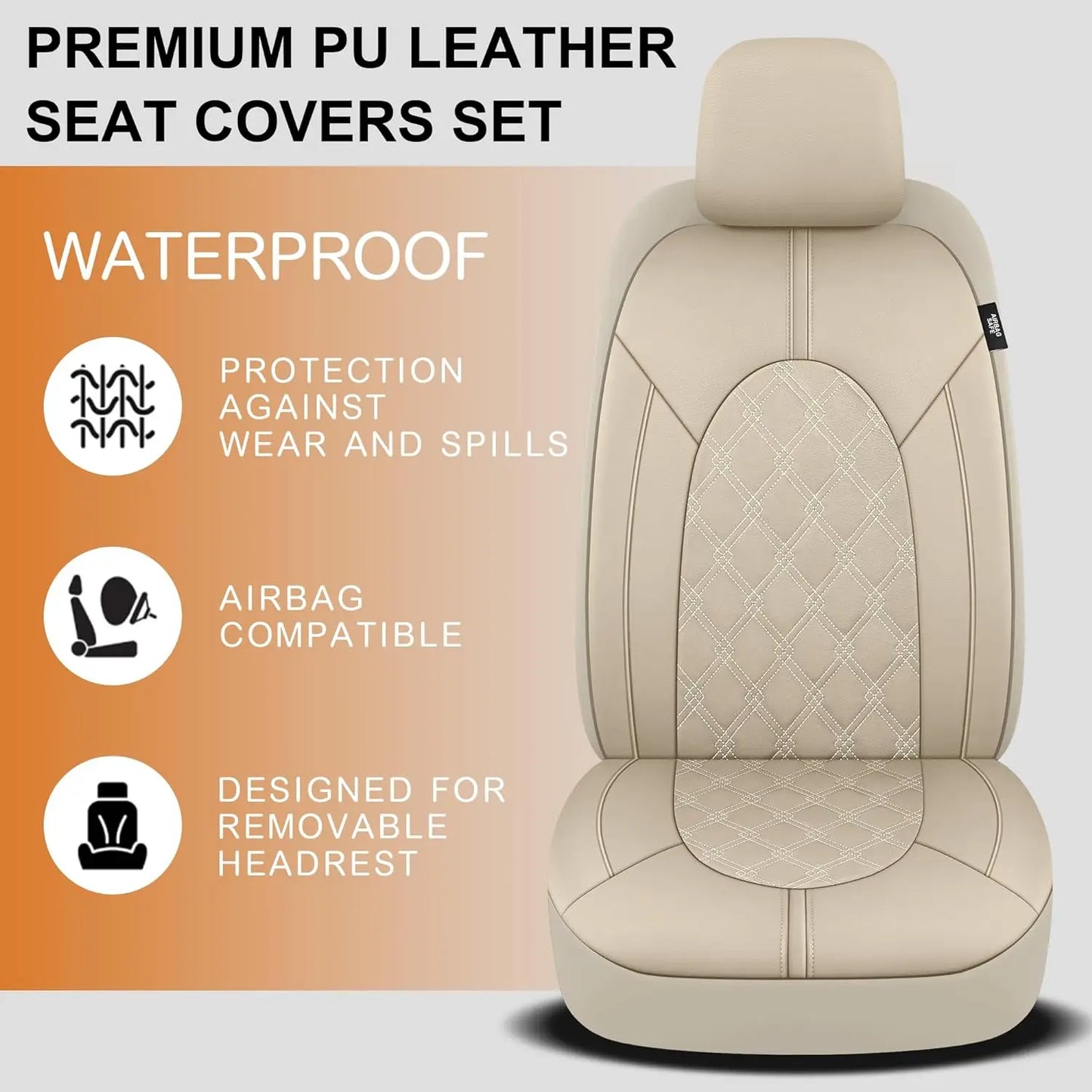 Leather Car Seat Covers Full Set-Waterproof Seat Protectors with Split Bench Seat Covers for Cars-Universal Cars Interior Covers