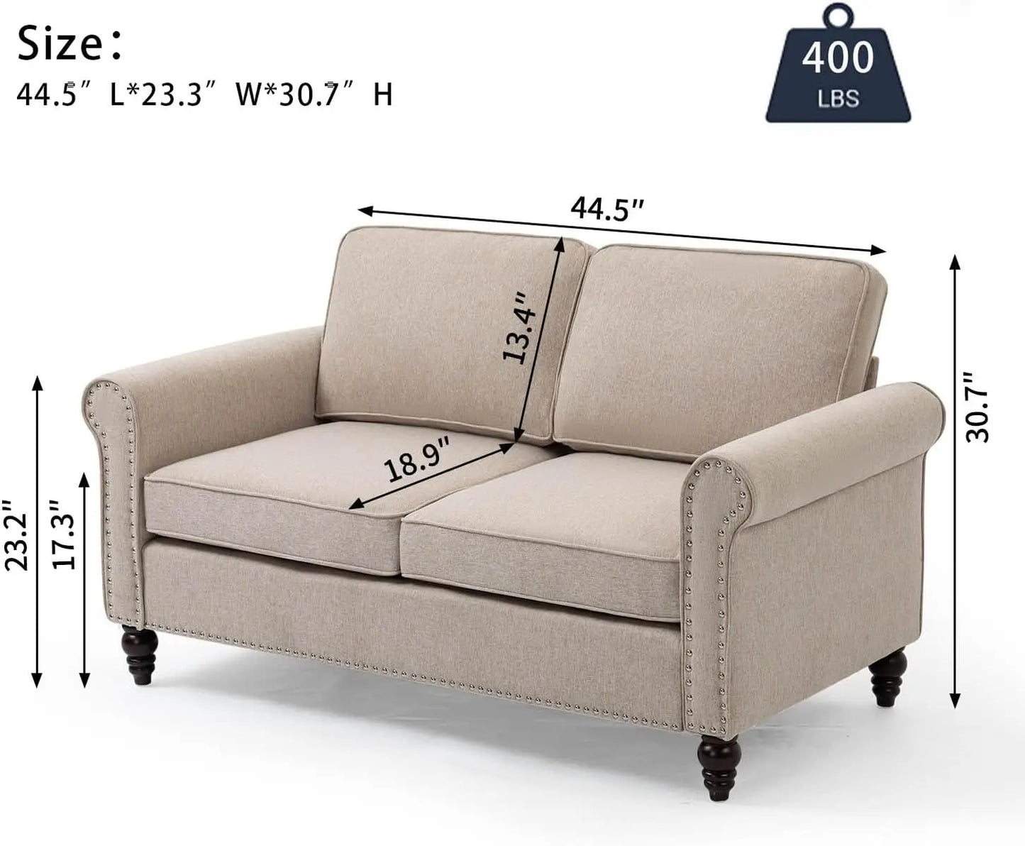 2 Seater Loveseat Sofa,Mid Century Couches for Living Room,Modern Linen Fabric Sofa Couch with Wood Legs,Button Tufted Sofa