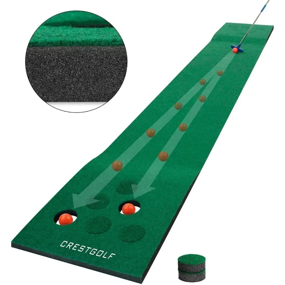 Golf Pong Mat Game Set Green Mat,Golf Putting Mat with 2 Putters, 6 Golf Balls,12 Golf Hole Covers for Indoor