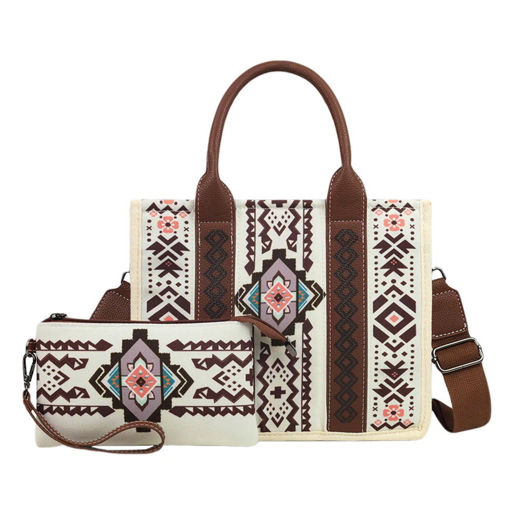 2pcs/set Women Bag Fashion Bohemian Retro Messenger Bags with Clutch Purse Large Capacity Shoulder Bag Ethnic Style Designer Bag