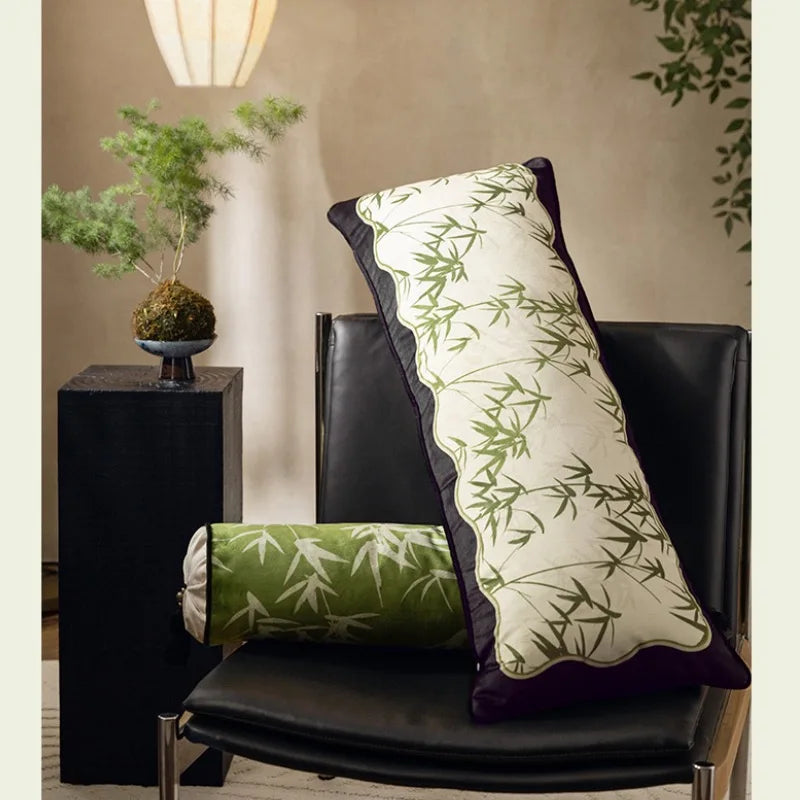 Chinese Retro Green Pillows 35x100 Long Cushion Luxury Bamboo Cushions Decorative Pillow For Sofa Chair Bedding Home Decorations