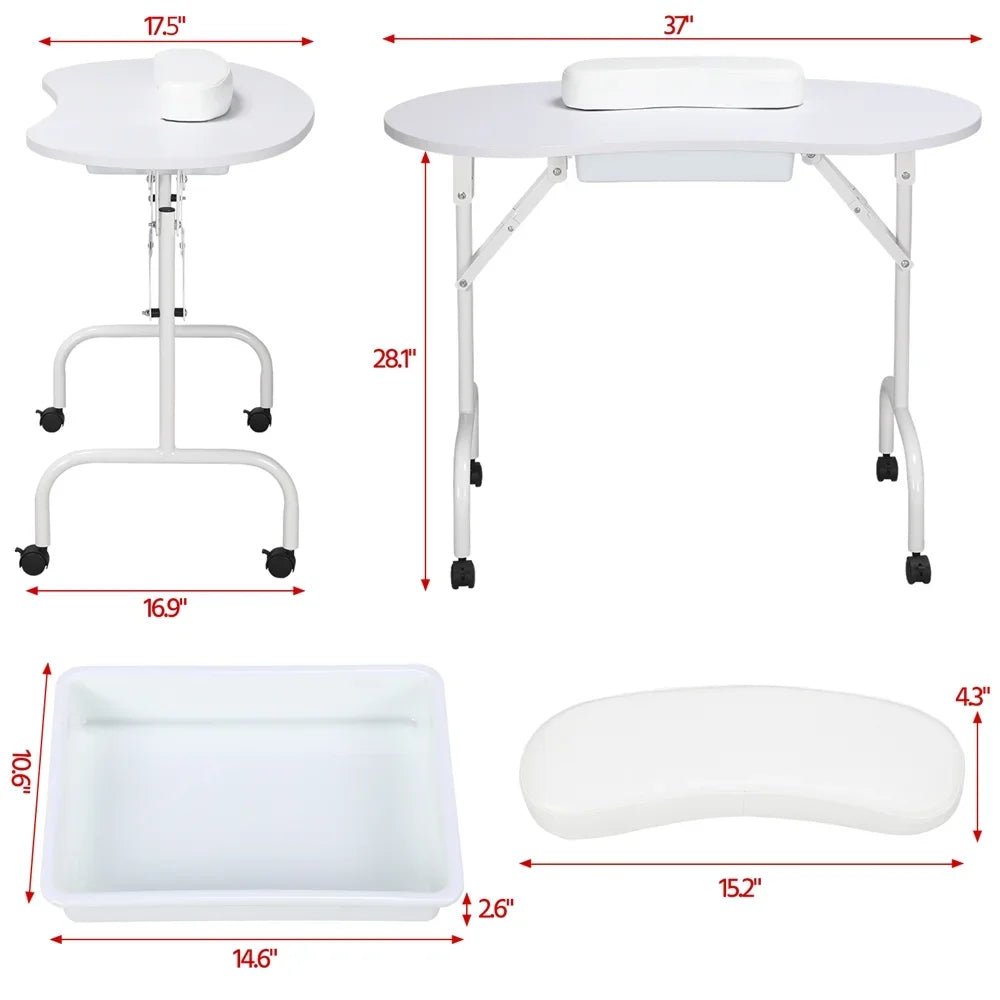 Folding Manicure Table with Client Wrist Pad and Carrying Case