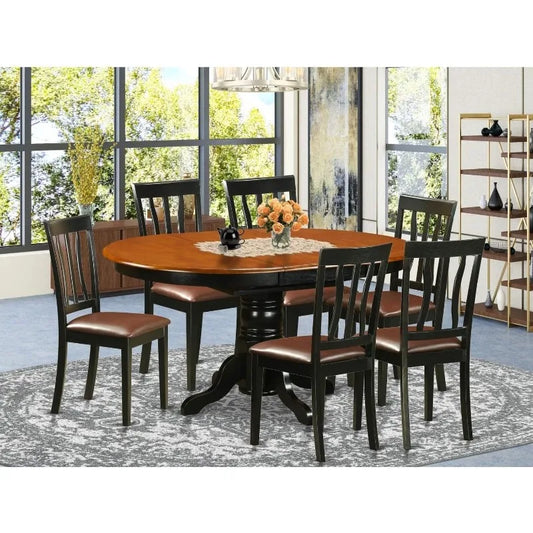 Dining Room Table Set Consist of an Oval Kitchen Table with Butterfly Leaf and Faux Leather Upholstered Dining Chairs