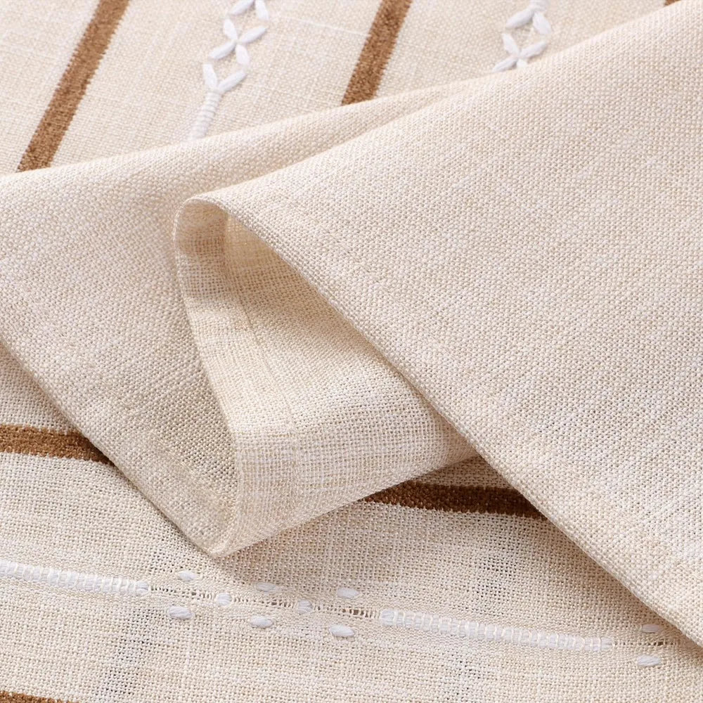 Rustic Linen Table Cloth Boho Style Beige Striped,Kitchen Dining Room Tablecloths for Rectangle Table,Washable Wrinkle Resistant