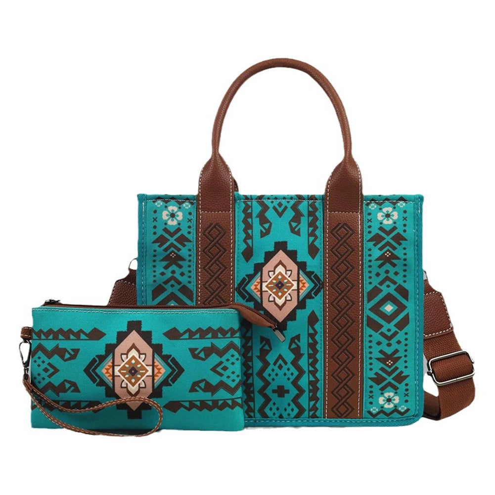 2pcs/set Women Bag Fashion Bohemian Retro Messenger Bags with Clutch Purse Large Capacity Shoulder Bag Ethnic Style Designer Bag