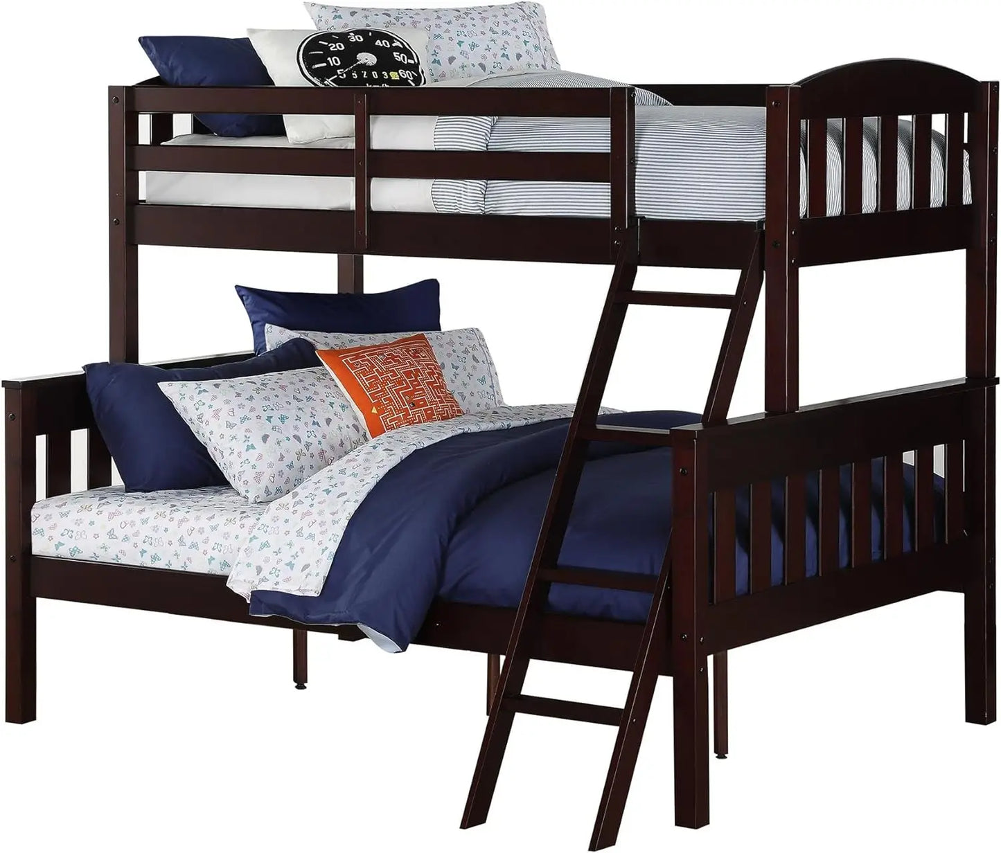 Solid Wood Bunk Beds Twin Over Full with Ladder and Guard Rail