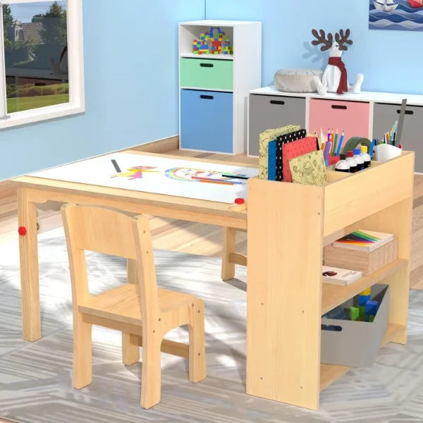 GDLF Kids Art Table and 2 Chairs, Wooden Drawing Desk, Activity & Crafts, Children's Furniture, 42x23