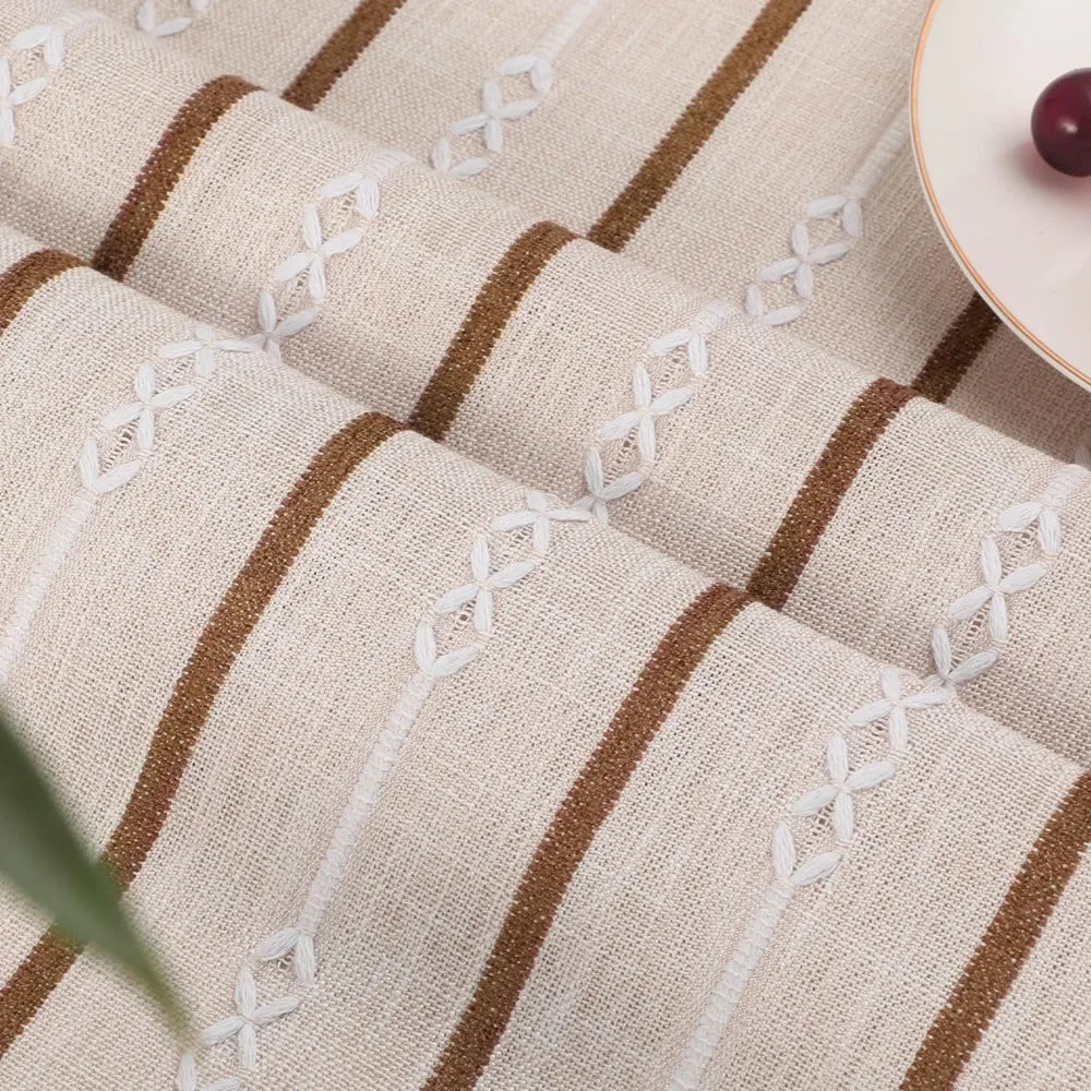 Rustic Linen Table Cloth Boho Style Beige Striped,Kitchen Dining Room Tablecloths for Rectangle Table,Washable Wrinkle Resistant