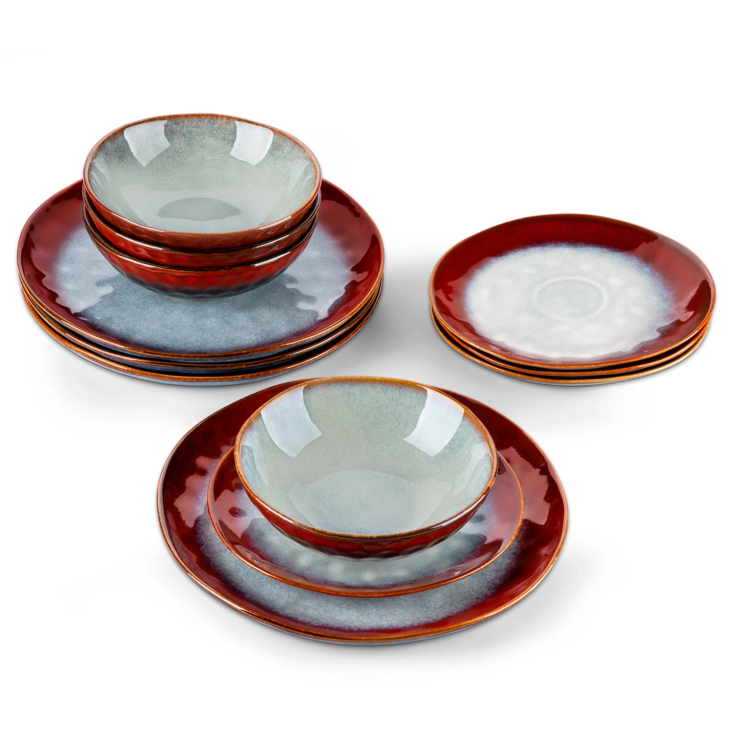 VANCASSO Starry 12/24/36-Piece Dinner Set Vintage Look Ceramic Red Stoneware Tableware Set with Dinner Plate,Dessert Plate,Bowl