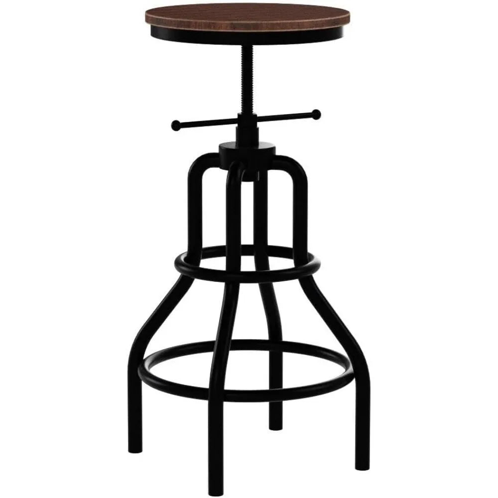 Rustic Swivel Bar Stool-Round Wood Metal Stool-Kitchen Counter Height Adjustable Pipe Stool