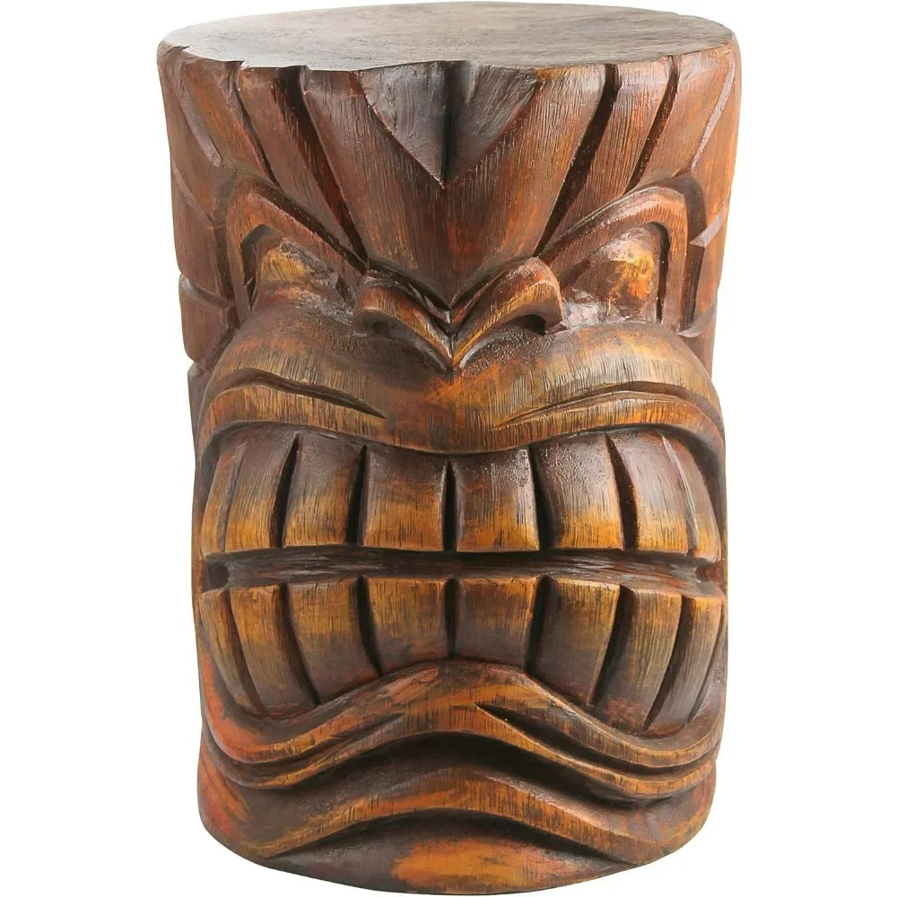 Outdoor Side Table Statue Grande Tiki Spirit Face Kanaloa Teeth for Patio,Bar or Den,15 Inches Wide, 20 Inches Tall,Sculptures