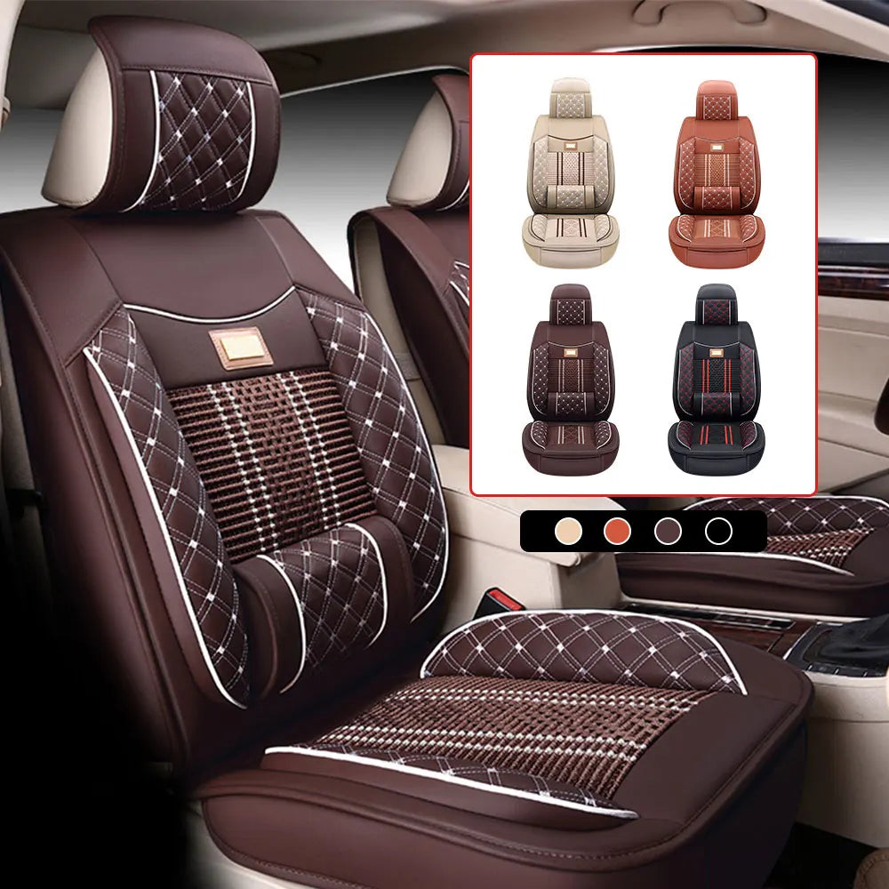 Car Seat Covers Five Seats Full Set PU Leather High Back Front And Rear Split Bench Car Seat Cover Waterproof Coffee Brown