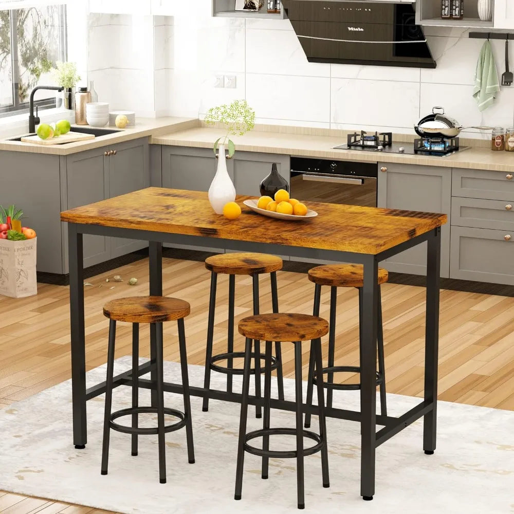 Bar Height Table and Chairs Bar Table with 4 Stools Industrial Counter Height Dining Sets for Kitchen, Table