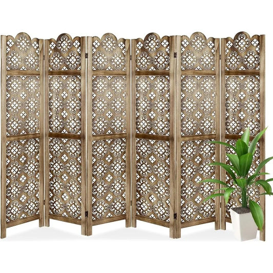 6 Panel Room Divider with Hand Carved Vintage Style