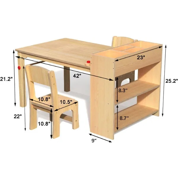 GDLF Kids Art Table and 2 Chairs, Wooden Drawing Desk, Activity & Crafts, Children's Furniture, 42x23