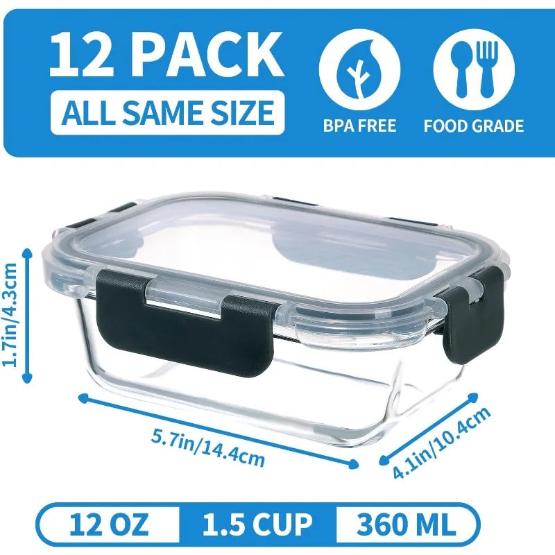 24-Piece Small Glass Food Storage Containers with Lids Airtight, 1.5 Cup Meal Prep Containers Set, Microwave&Dishwasher Safe