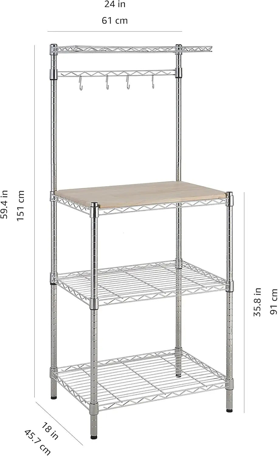 Kitchen Storage Baker's Rack with Removable Top, Chrome/Beige, 18"D x 24" W x 59"H