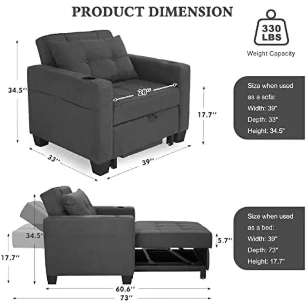 XMSJ Living Room Chairs ,Convertible Sofa Sleeper Chair Bed with USB, Cup Holder, Adjustable ,livingchair