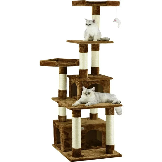 67" Cat Tree Condo Furniture Tower Kitten Scratcher, with Large Hideout Play House and Fun Perches for Indoor Cats