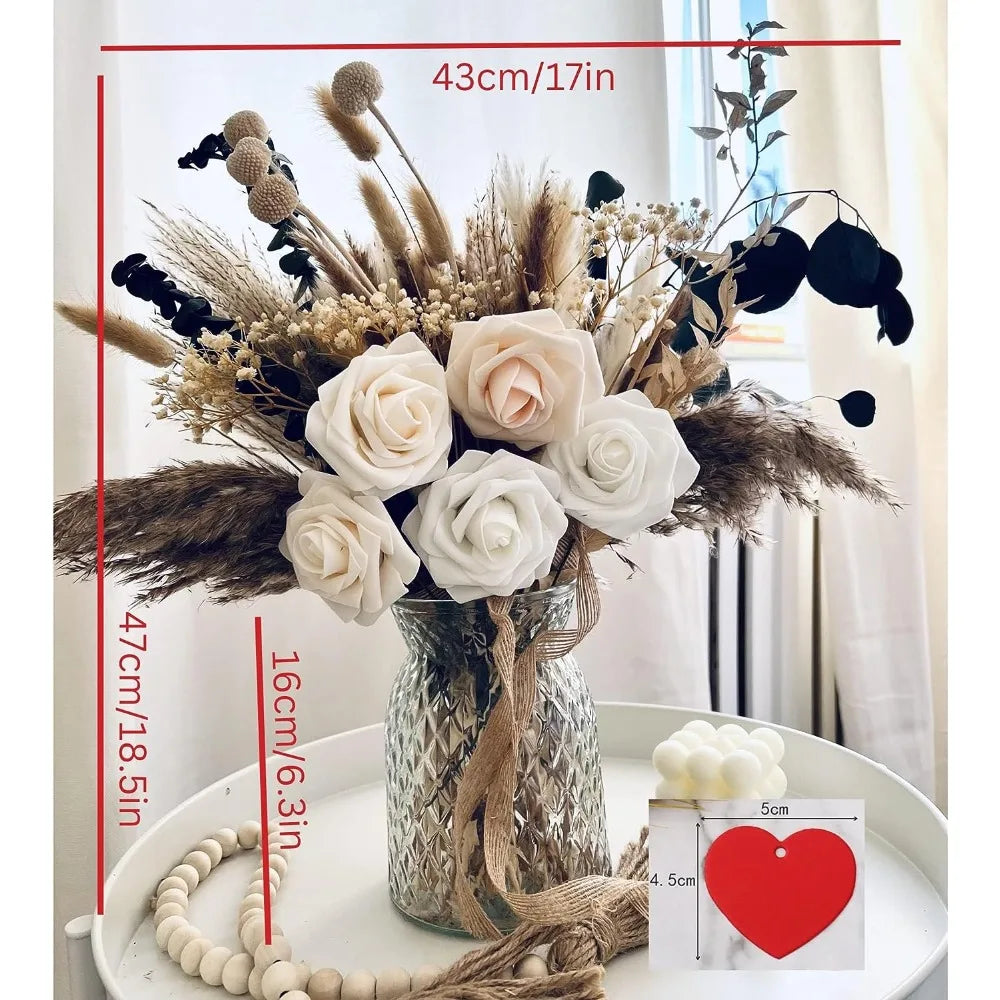 Artificial Flower Arrangements with Vase, Wedding Decoration, Floral Centerpieces, Coffee Table Decor, Christmas Room, 100Pcs