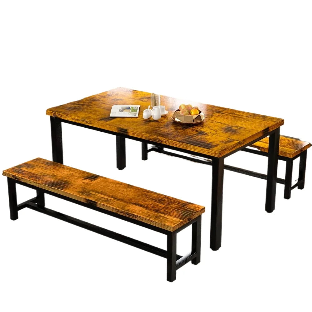 Dining Room Table Set, Kitchen Set with 2Benches, Ideal for Home, and Room, Breakfast of 43.3x23.6x28.5inches  wooden table top