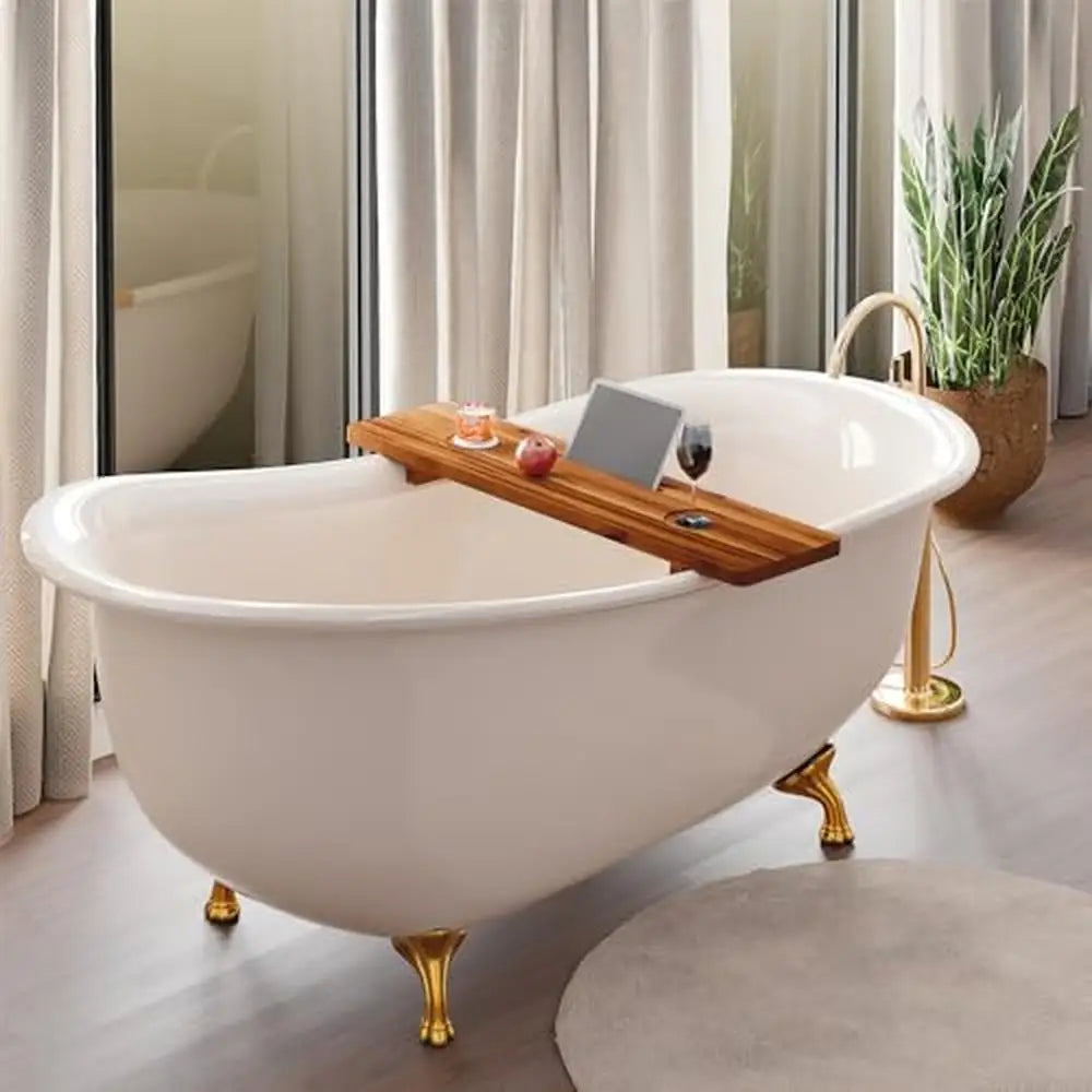 Bamboo Bath Tray Table 35x9 Large Bathtub Caddy Rack Wooden Phone Tablet Wine Glass Holder Spa Organizer.