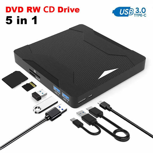 USB External CD DVD Drive USB 3.0 Type C DVD-RW CD-RW Burner Reader TF SD Optical Drive DVD ROM Writer VCD Player For Laptop PC