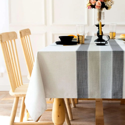 Farmhouse Tablecloth Waterproof Rectangle Burlap Table Cloth, Cotton Linen Rustic Embroidery Fabric Table Cover