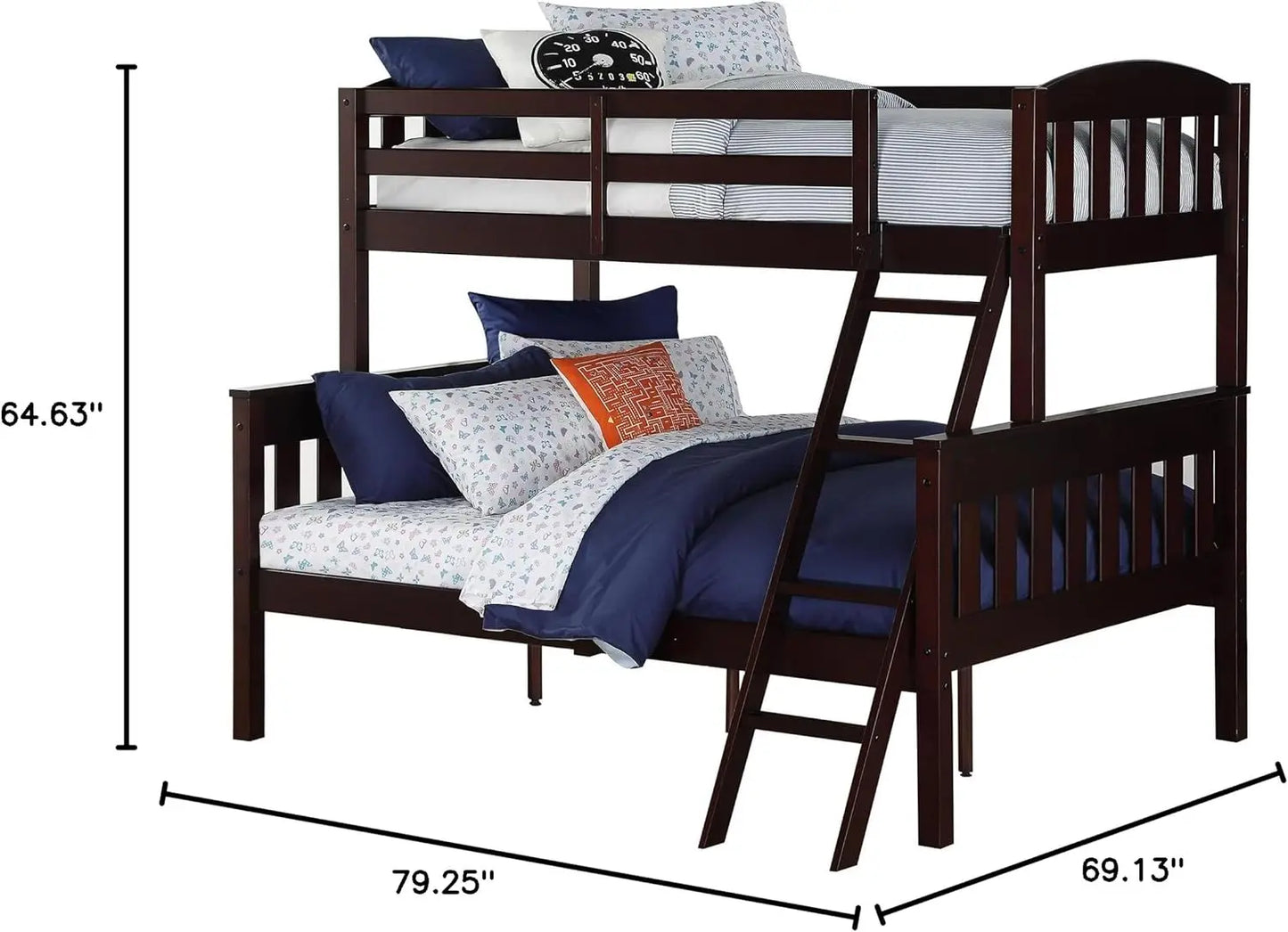 Solid Wood Bunk Beds Twin Over Full with Ladder and Guard Rail