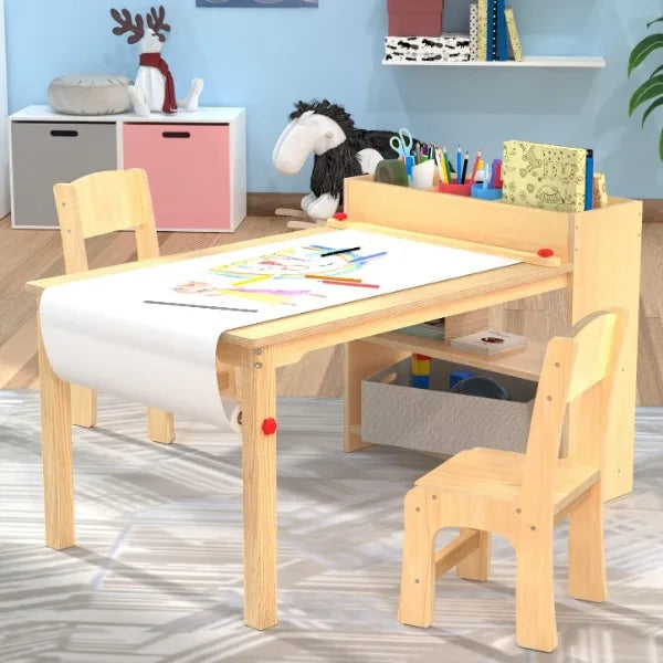 GDLF Kids Art Table and 2 Chairs, Wooden Drawing Desk, Activity & Crafts, Children's Furniture, 42x23